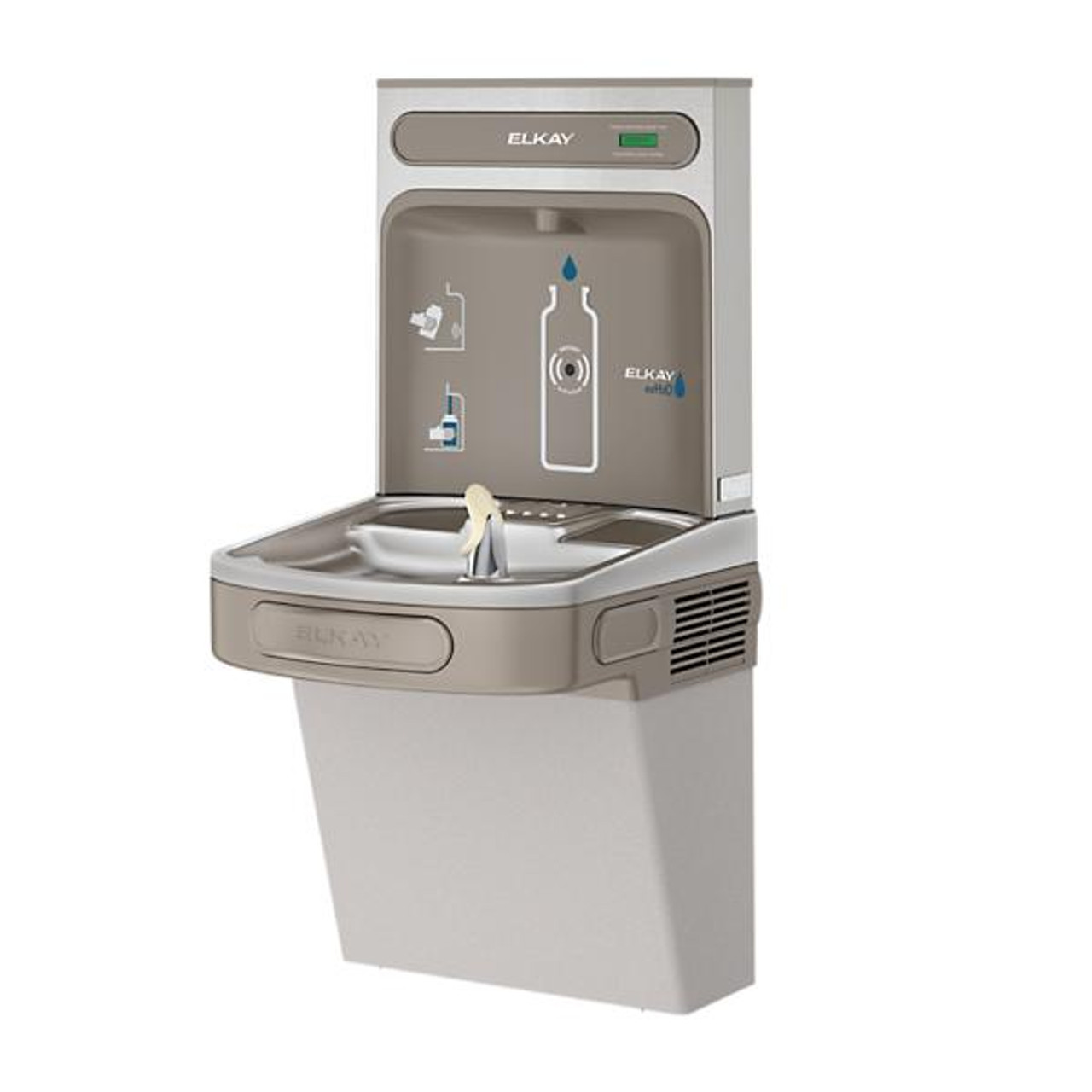 Elkay Wall Mount Drinking Fountain with Bottle Filler - Refrigerated, Light Gray - Chicken Pieces