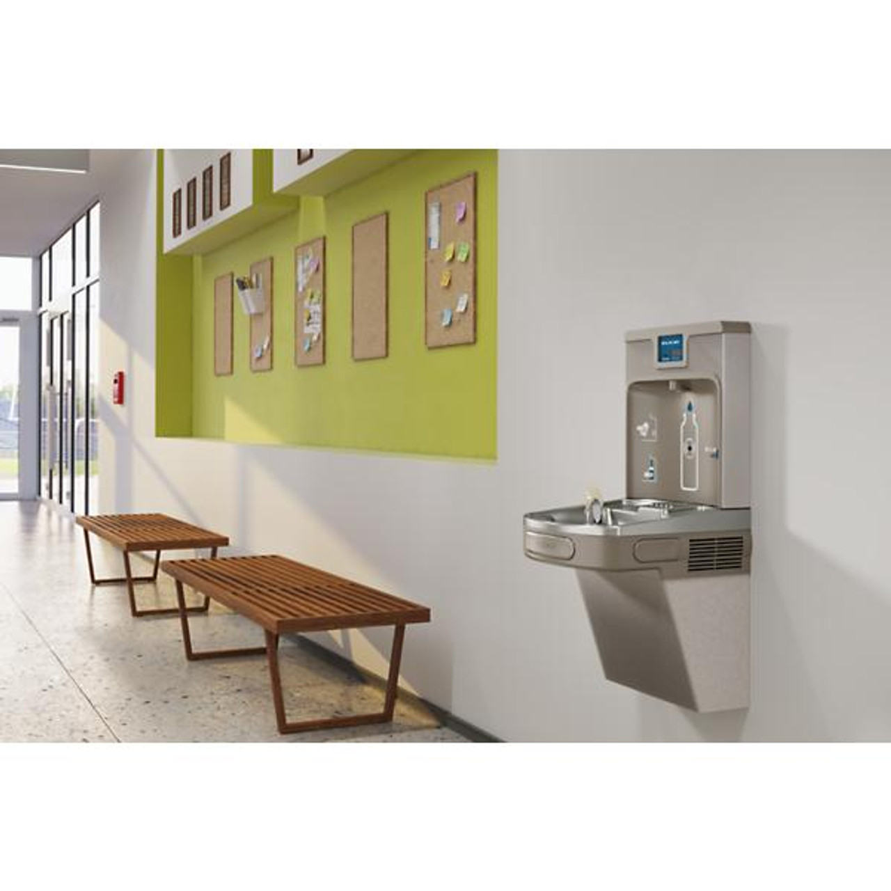 Elkay Light Gray Wall Mount Drinking Fountain with Bottle Filler - Filtered - Chicken Pieces