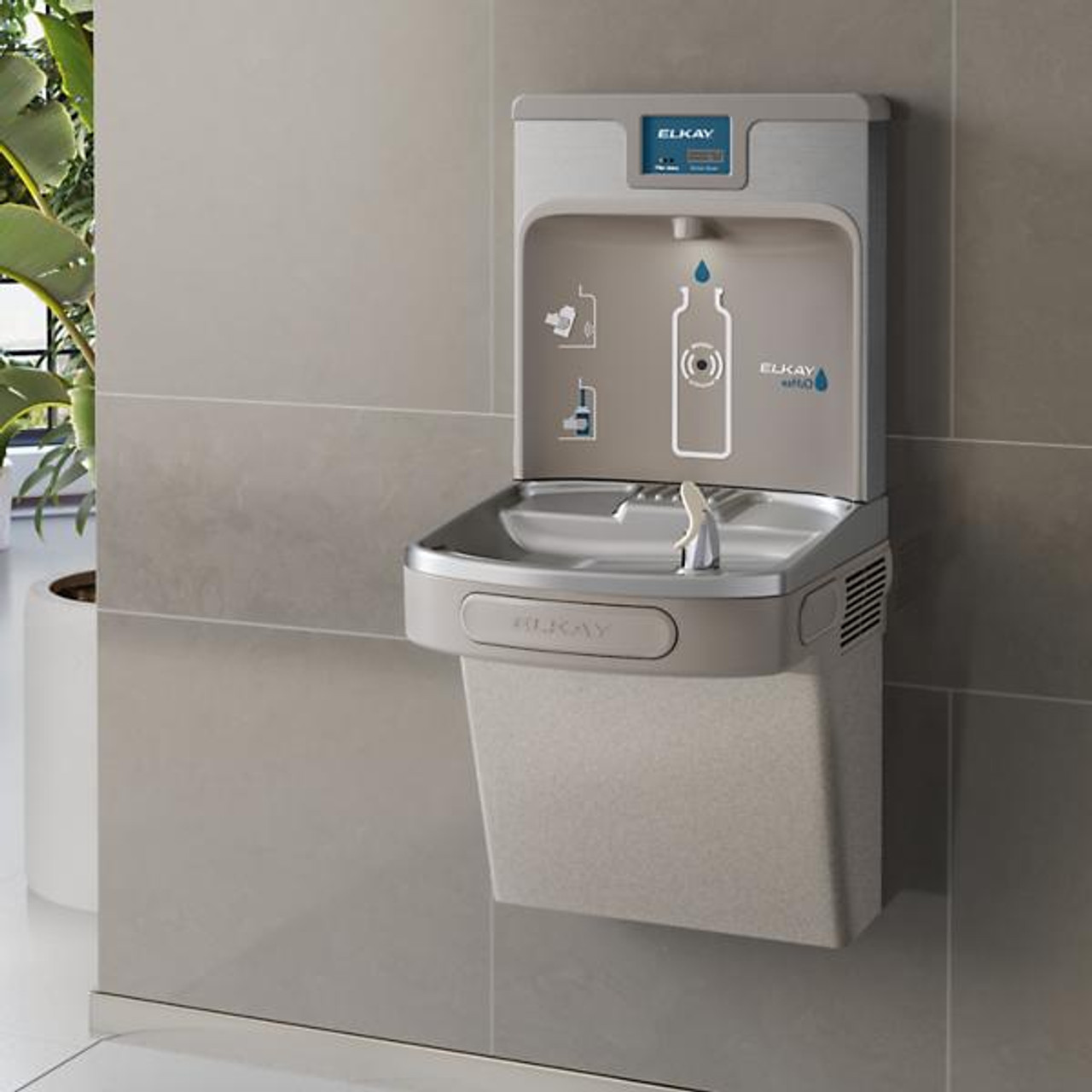 Elkay Light Gray Wall Mount Drinking Fountain with Bottle Filler - Filtered - Chicken Pieces