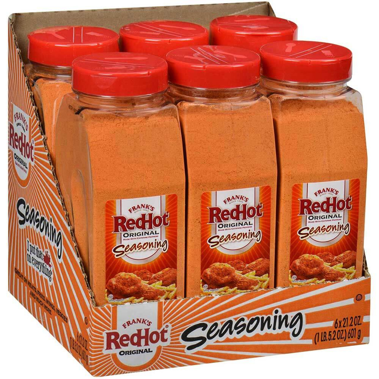 Frank's RedHot Original Seasoning 21.2 oz. (6/Case) - Fiery Heat in Spice Blend - Chicken Pieces