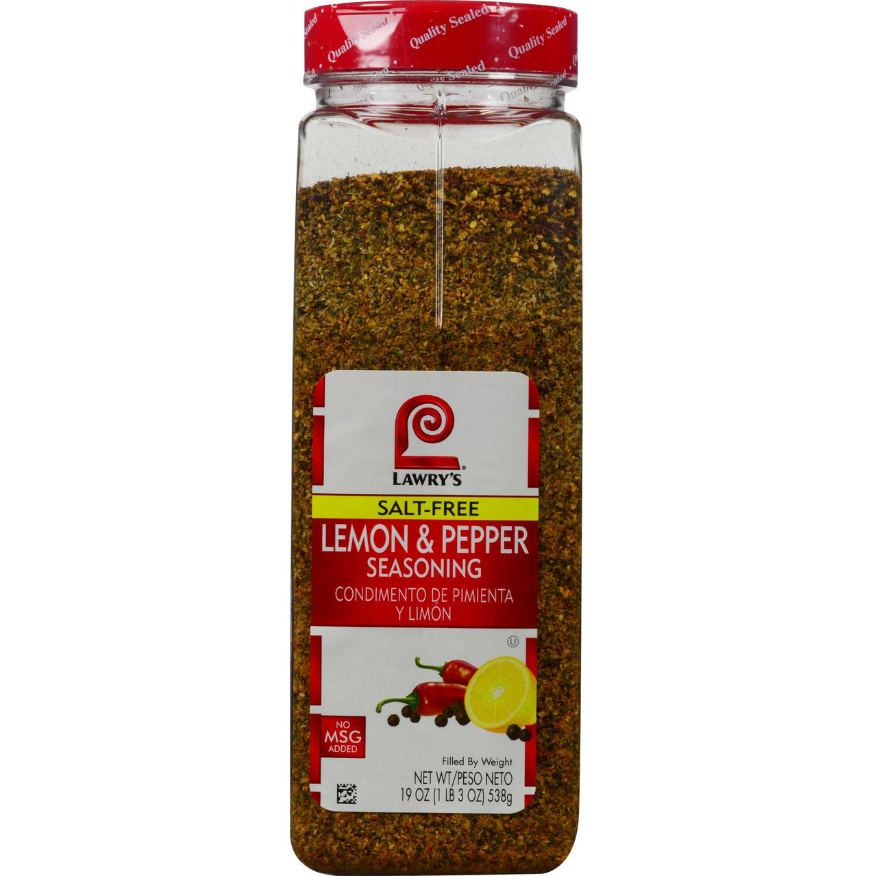 Lawry's 19 oz. Salt-Free Lemon and Pepper Seasoning (6/Case) Zesty Flavor Blend - Chicken Pieces