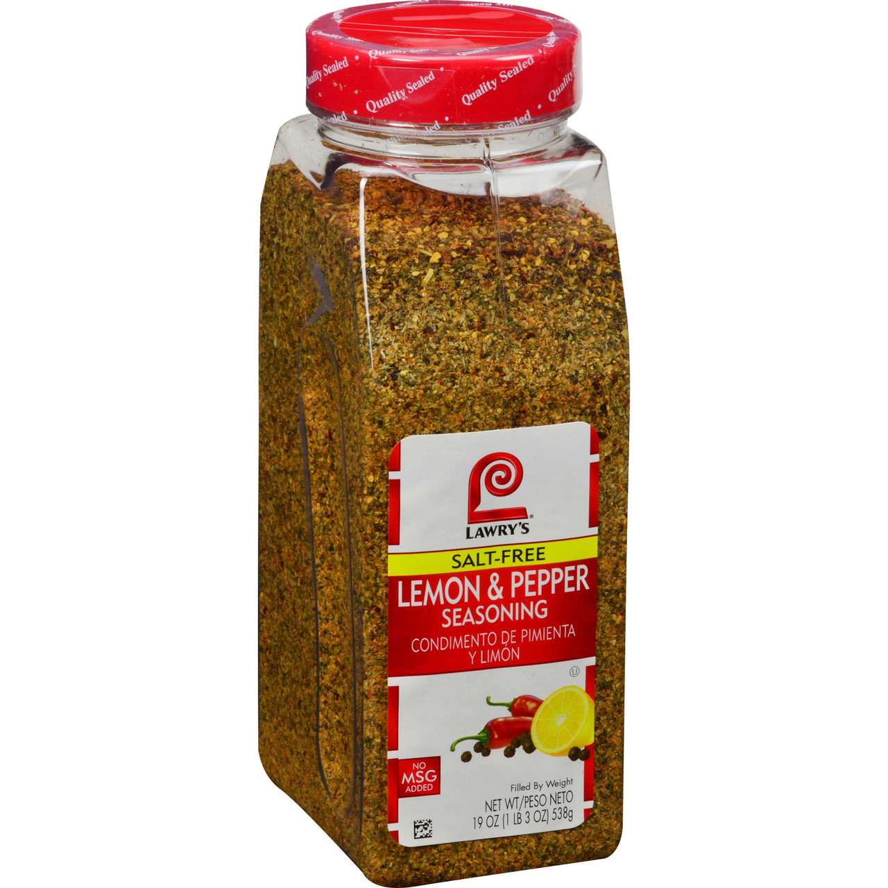 Lawry's 19 oz. Salt-Free Lemon and Pepper Seasoning (6/Case) Zesty Flavor Blend - Chicken Pieces