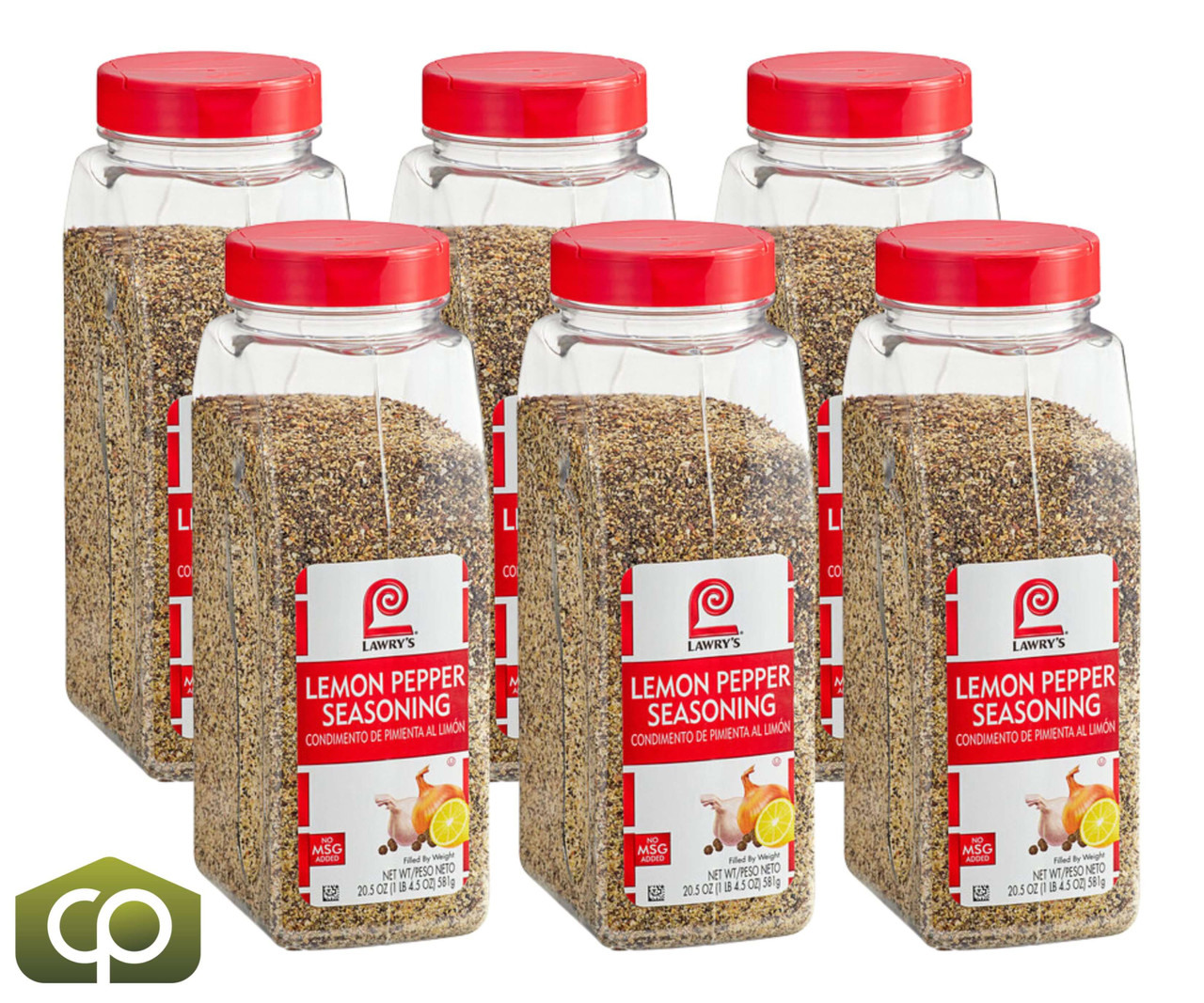 Lawry's 20.5 oz.  (6/Case) Lemon Pepper Seasoning - Zesty Blend of Black Pepper - Chicken Pieces