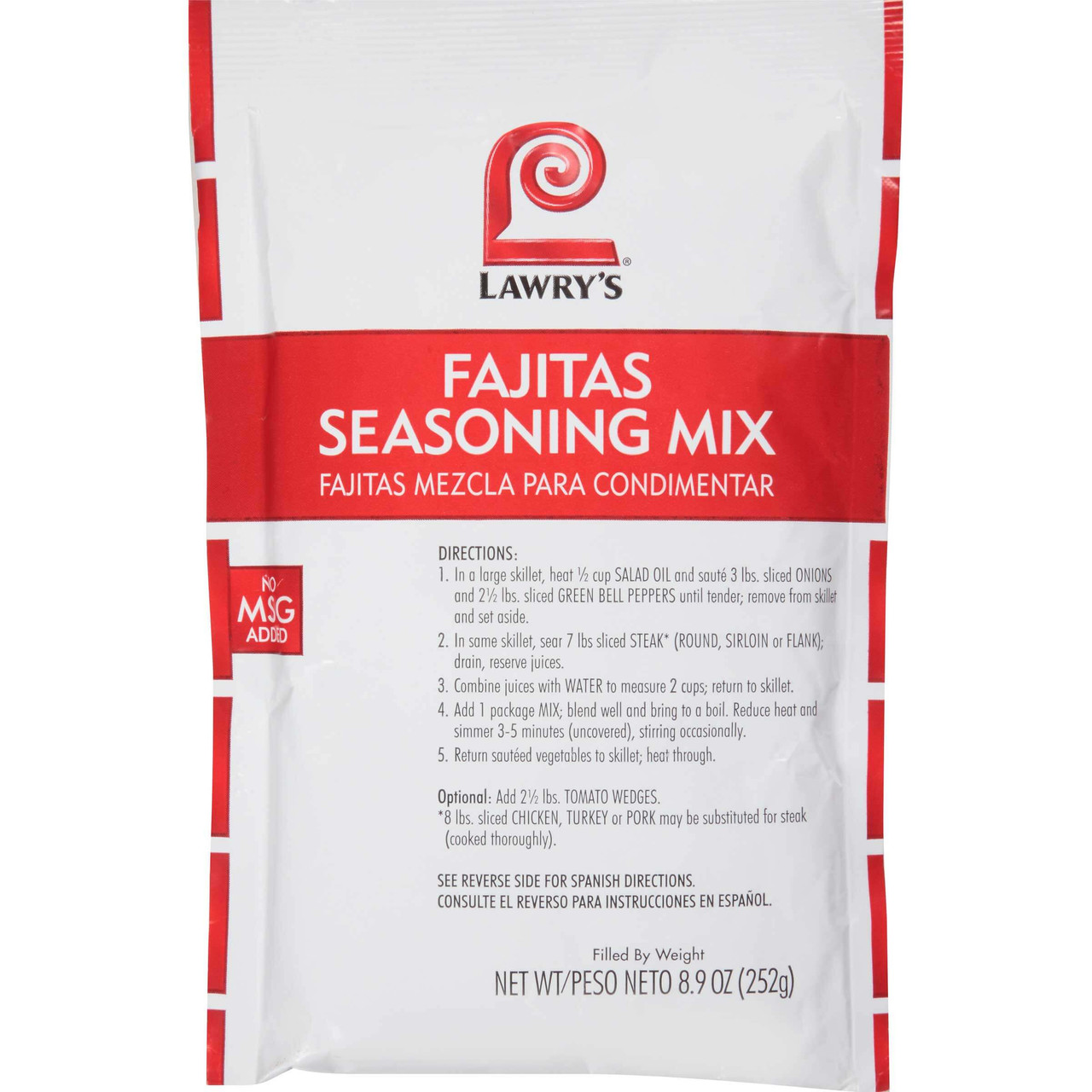 Lawry's Fajitas Seasoning Mix, 8.9 oz. - 6/Case - Authentic Blend for Fajitas - Chicken Pieces