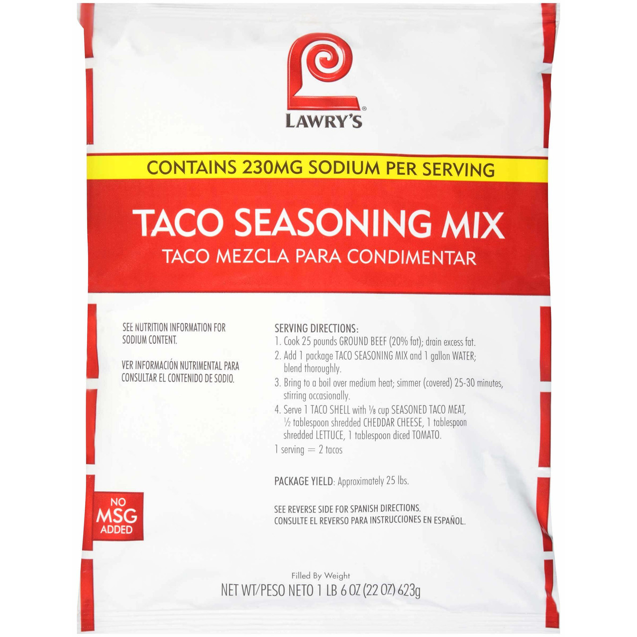 Lawry's Taco Seasoning Mix, 22 oz. 6/Case - Authentic Blend for Flavorful Tacos - Chicken Pieces