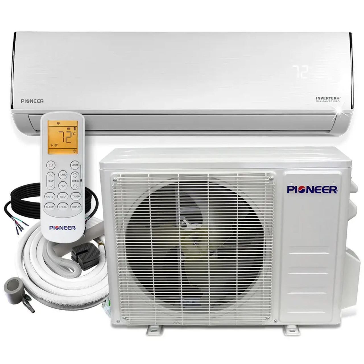 Pioneer® Diamante Pro Series 9,000 BTU 19 SEER2 Ductless Mini-Split Air Conditioner Inverter+ Heat Pump Full Set 115V with 16 Ft. Kit - Chicken Pieces