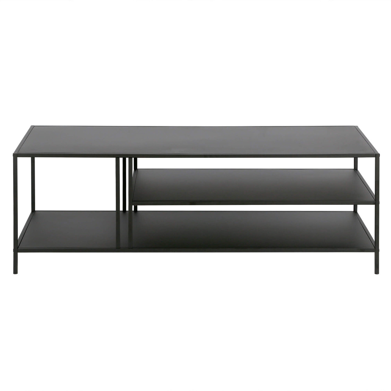 48" Black Steel Coffee Table With Two Shelves