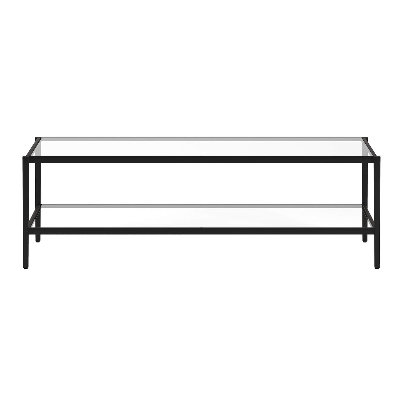 54" Black Glass And Steel Coffee Table With Shelf