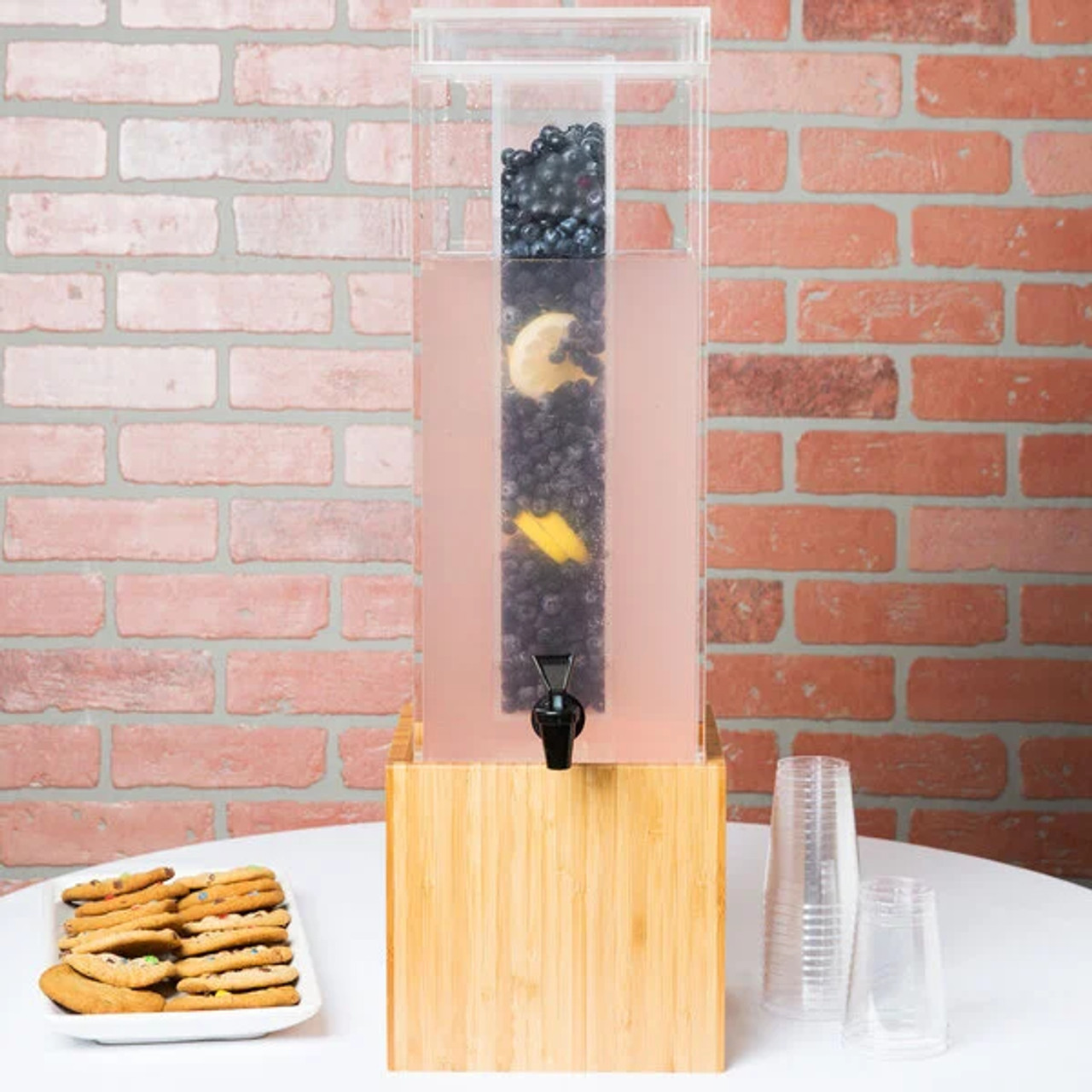 Cal-Mil 3 gal Beverage Dispenser with Infuser - Acrylic Container Bamboo Base - Chicken Pieces