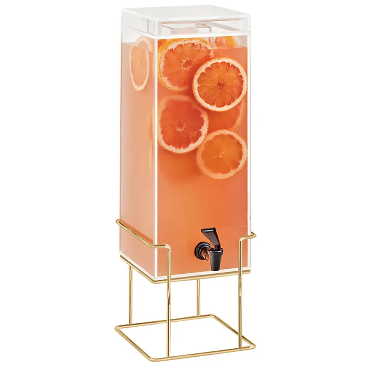 Cal-Mil 3 gal Beverage Dispenser with Ice Tube - Plastic Tank, Brass Wire Base - Chicken Pieces