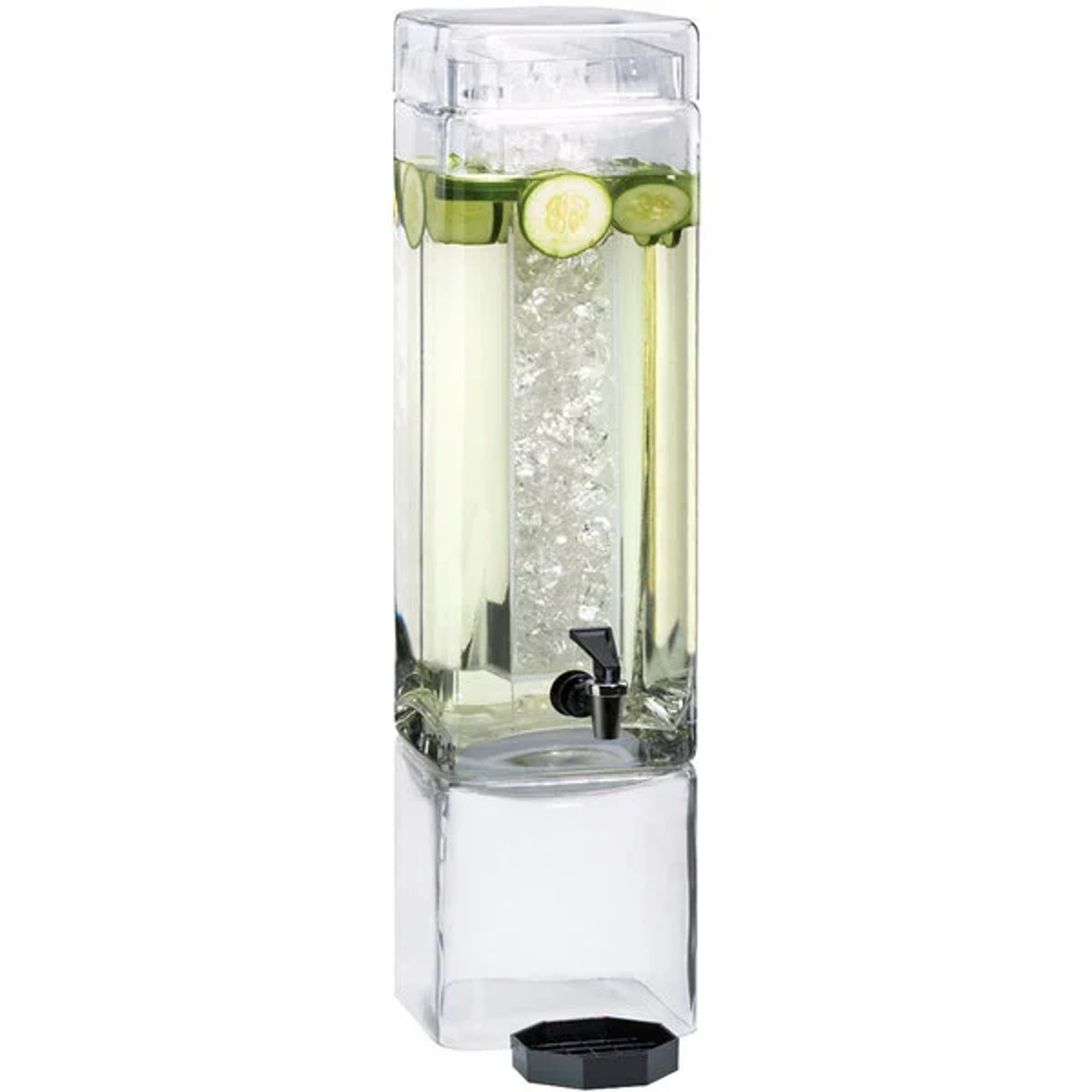 Cal-Mil 3 gal Beverage Dispenser with Ice Tube - Acrylic Container, Clear Base - Chicken Pieces