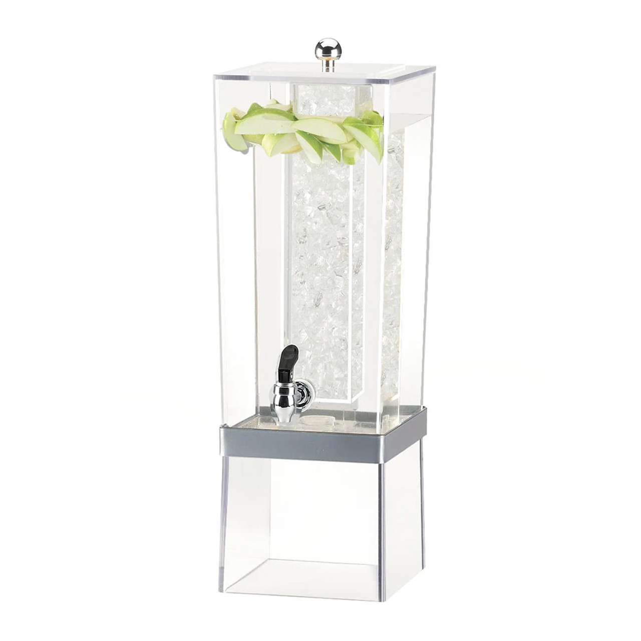 Cal-Mil Clear/Silver 3 gal Beverage Dispenser with Ice Tube - Polycarbonate Tank - Chicken Pieces