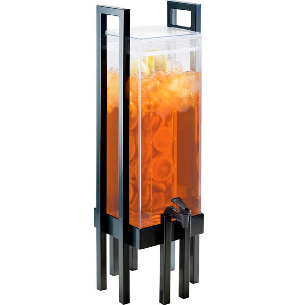 Cal-Mil 3 gal Beverage Dispenser w/ Infuser - Clear Acrylic & Black Steel Frame - Chicken Pieces