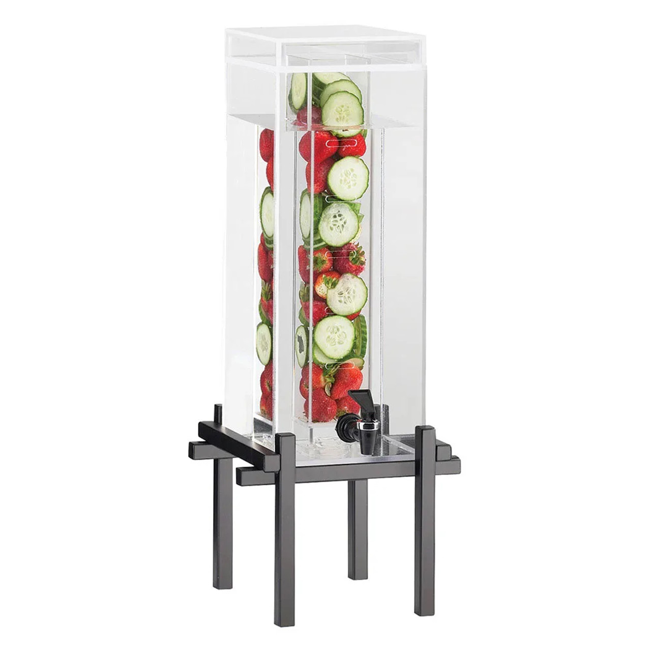 Cal-Mil 1 1/2 gal Beverage Dispenser w/ Infuser Clear Acrylic & Black Metal Base - Chicken Pieces