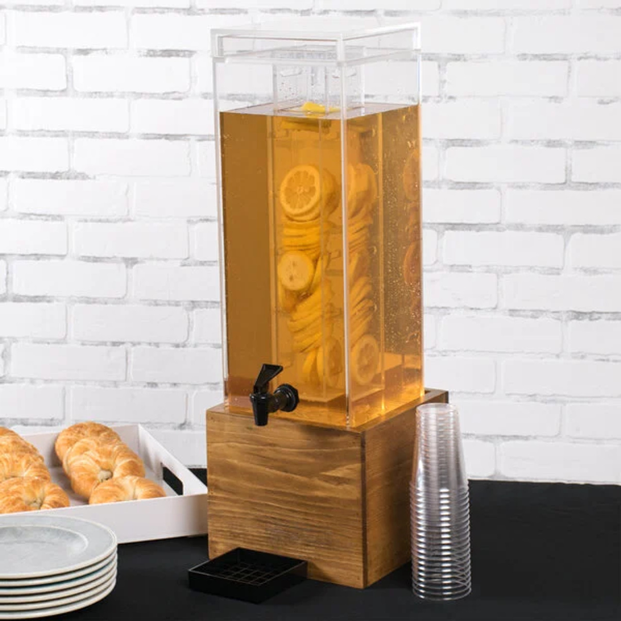 Cal-Mil 3 gal Beverage Dispenser w/ Infuser - Reclaimed Wood Base - Rustic Charm - Chicken Pieces