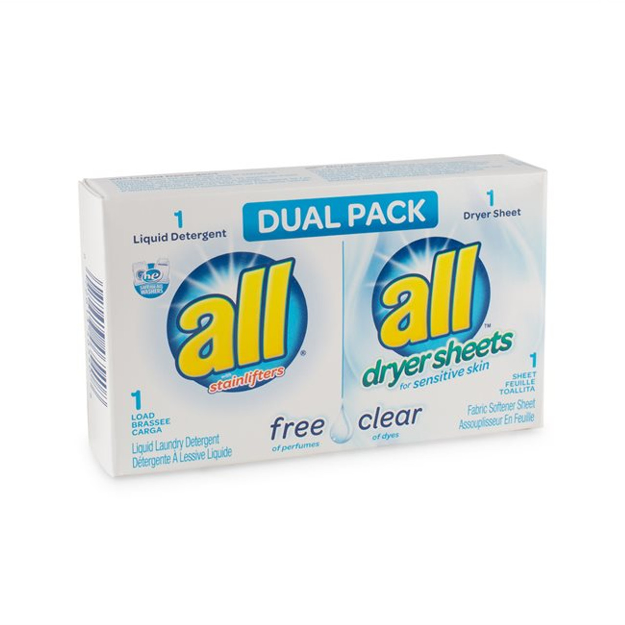 All Free 2 oz. Clear Dual Pack Detergent & Dryer Sheet1 Sheet - 100/Carton - Chicken Pieces