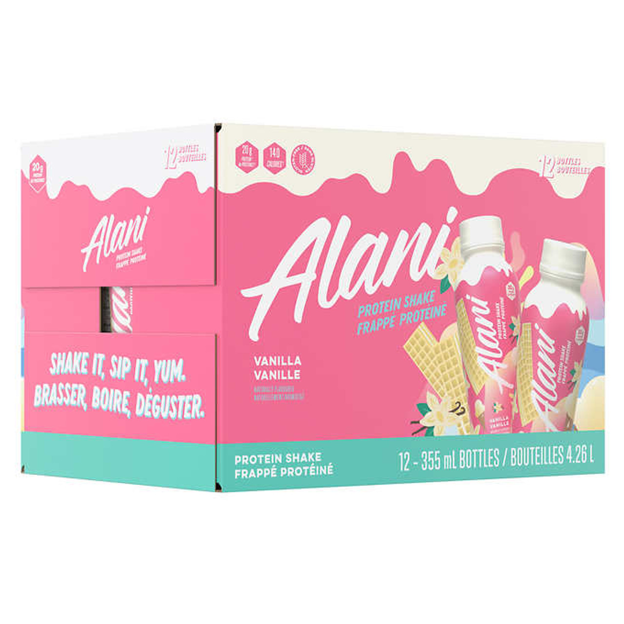 Alani Nu Protein Shake Vanilla 355mL, 12-count - Delicious & Nutrient-Rich Boost - Chicken Pieces