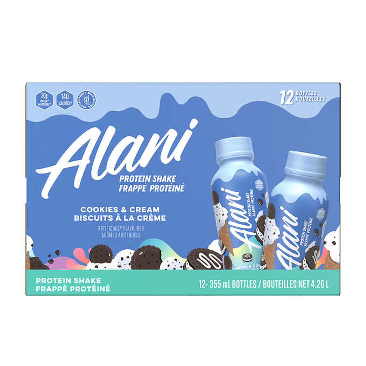 Alani Nu Protein Shake Cookies & Cream 355mL, 12ct - Delicious & Nutrient-Rich - Chicken Pieces