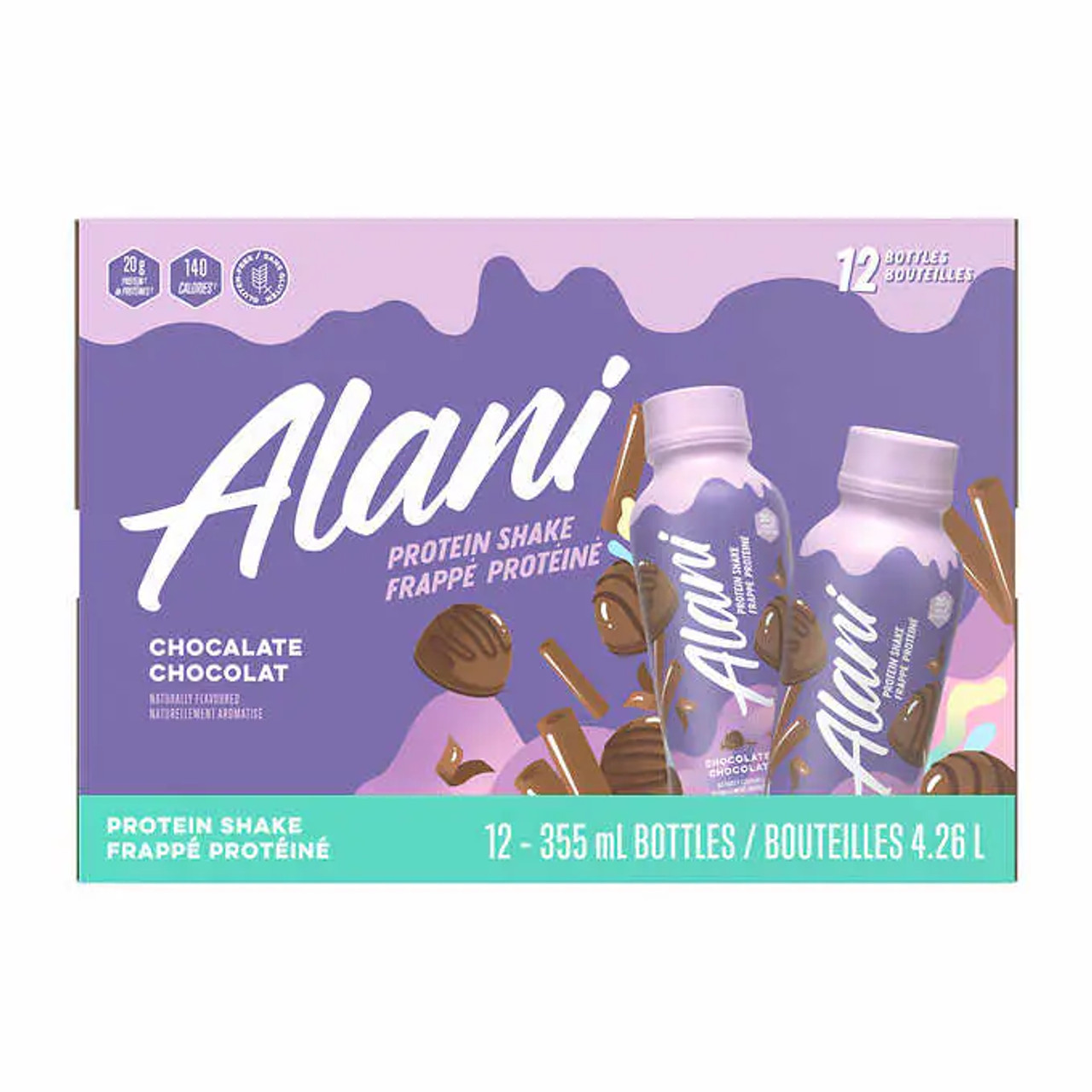 Alani Nu Protein Shake Chocolate 355mL, 12-count - Indulgent Rich Protein Boost - Chicken Pieces