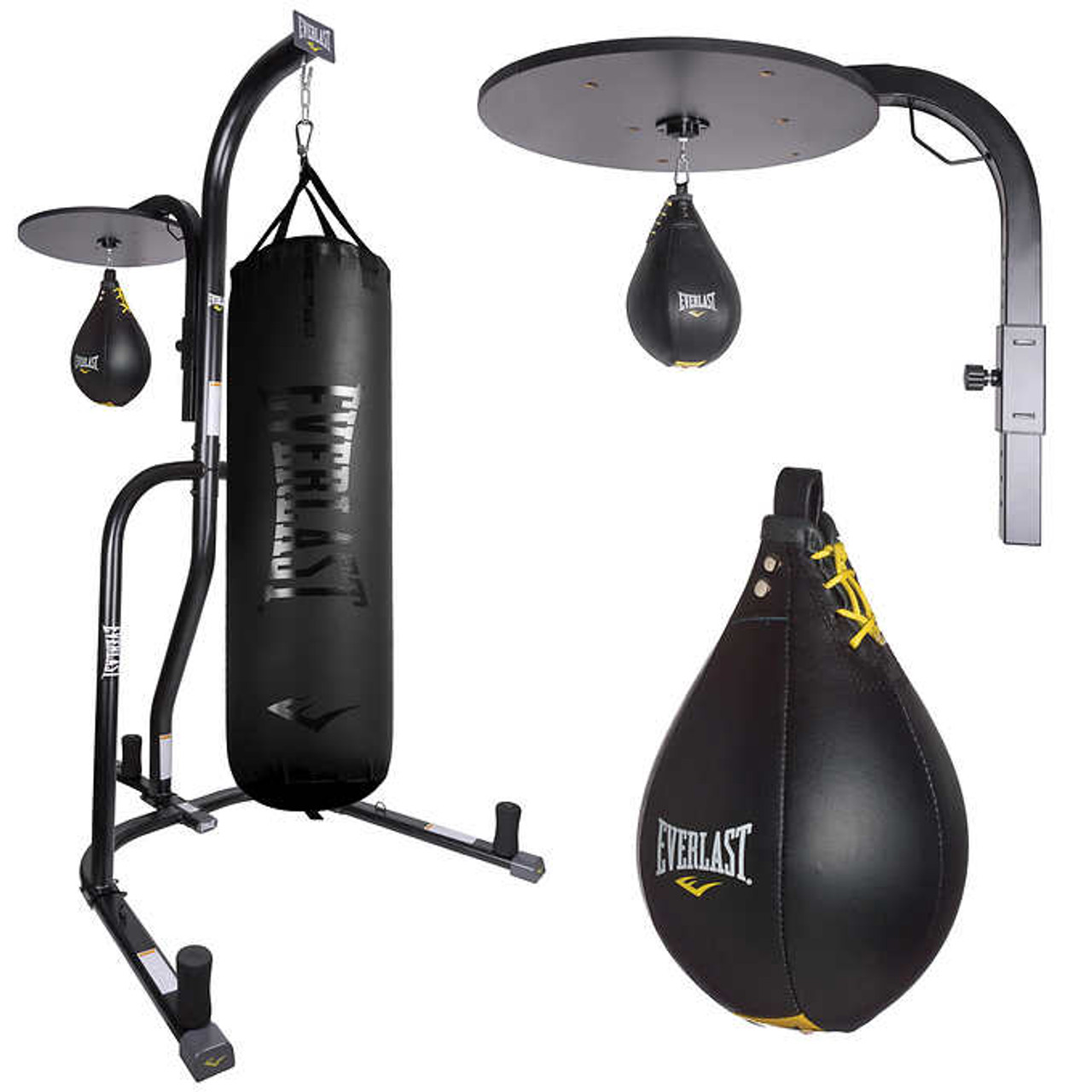 Everlast 100 lb. Heavy Bag, Stand, Speed Bag, and Handwraps Kit Workout Set - Chicken Pieces