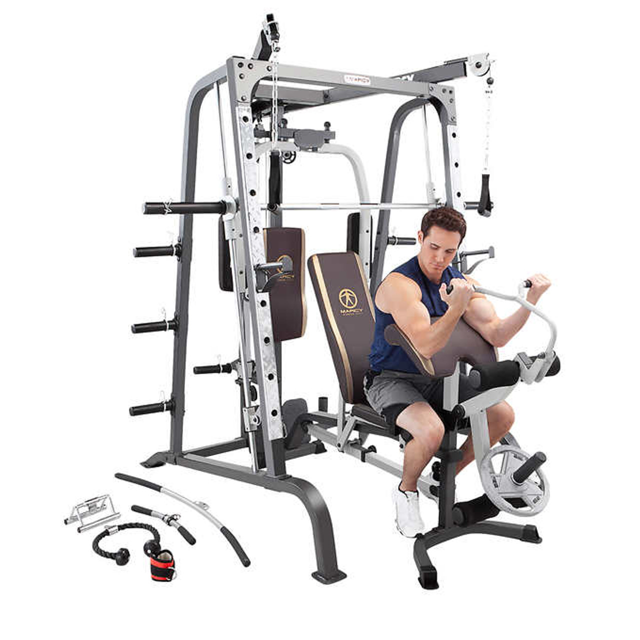 Marcy All-in-One Smith Machine Home Gym System with Pulley System and Adjustable Pads - Chicken Pieces