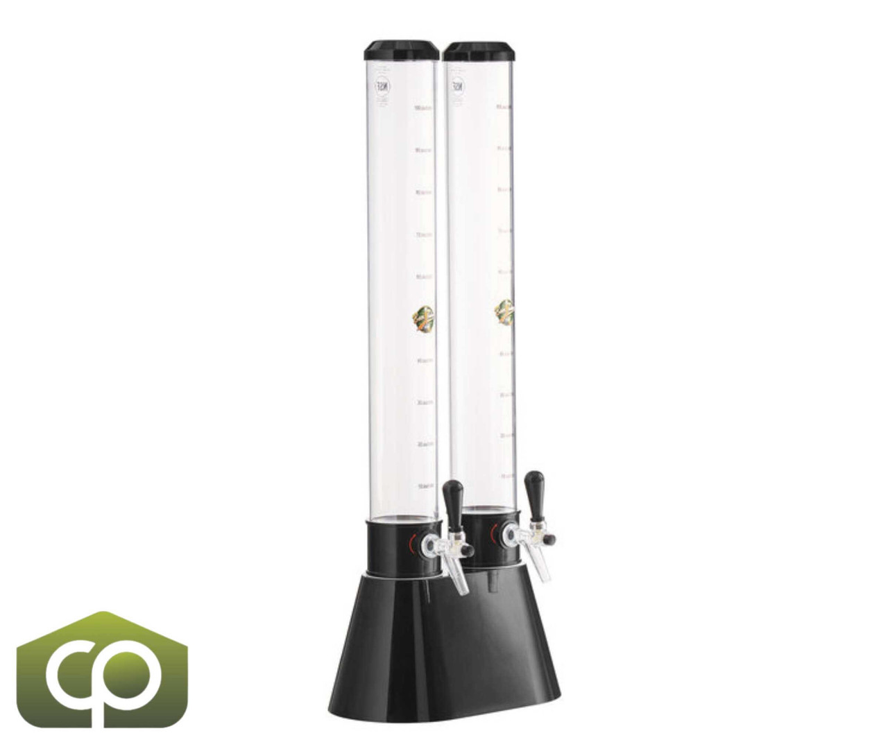 Beer Tubes 1/4 (2) 100 oz. Tall Double Beer Tower - Classic Black Base Design - Chicken Pieces