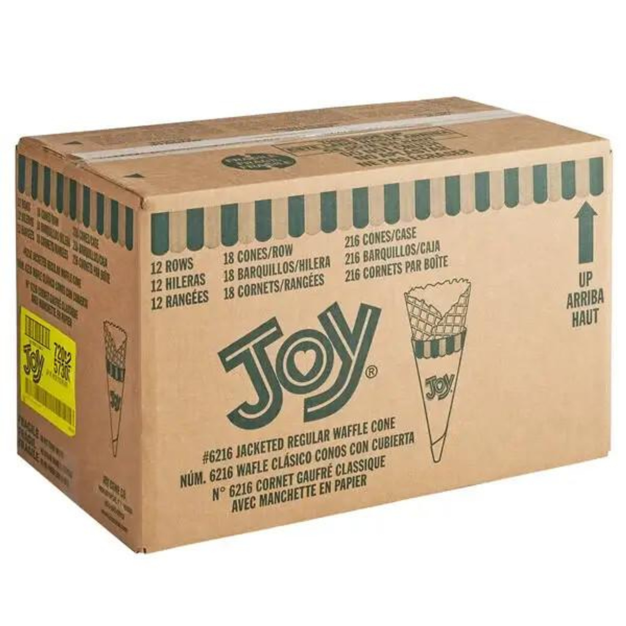  JOY Regular Jacketed Waffle Cone - 216/Case | Crisp & Sweet Cones for Ice Cream Delights 