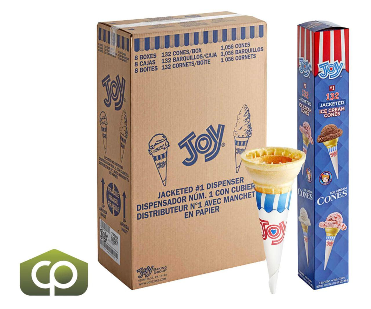  JOY #1 Pointed Bottom Jacketed Cake Ice Cream Cone Dispenser Pack - 1056/Case (24cases/PALLET)- TOTAL 25344 CONES 