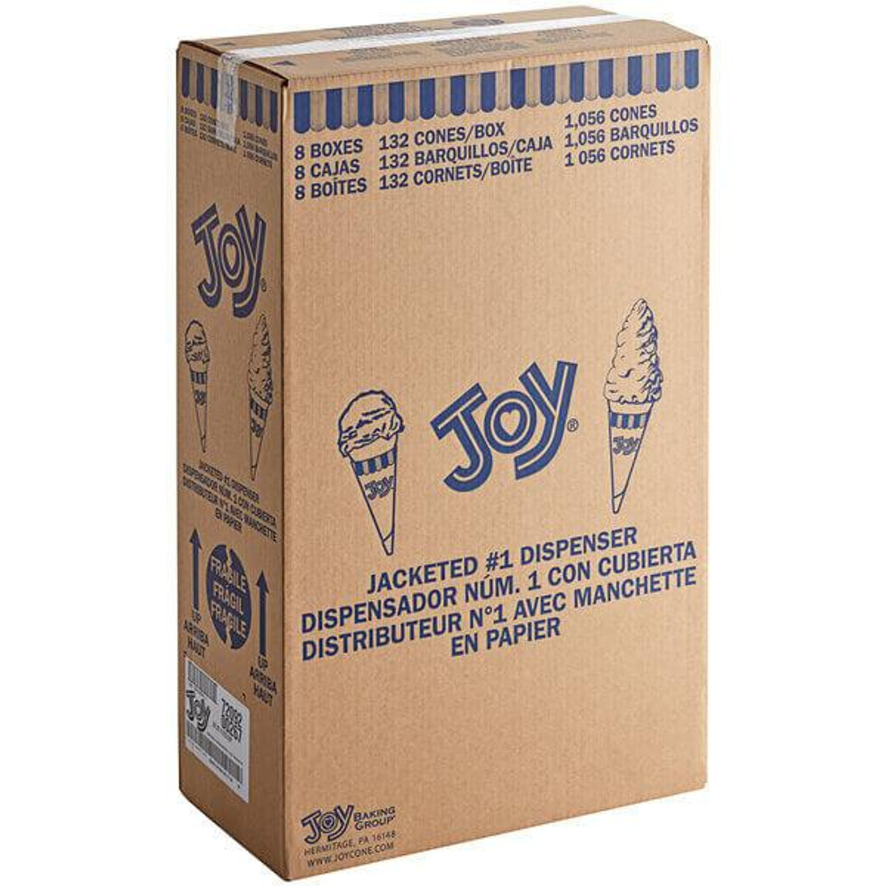  JOY #1 Pointed Bottom Jacketed Cake Ice Cream Cone Dispenser Pack - 1056/Case (24cases/PALLET)- TOTAL 25344 CONES 