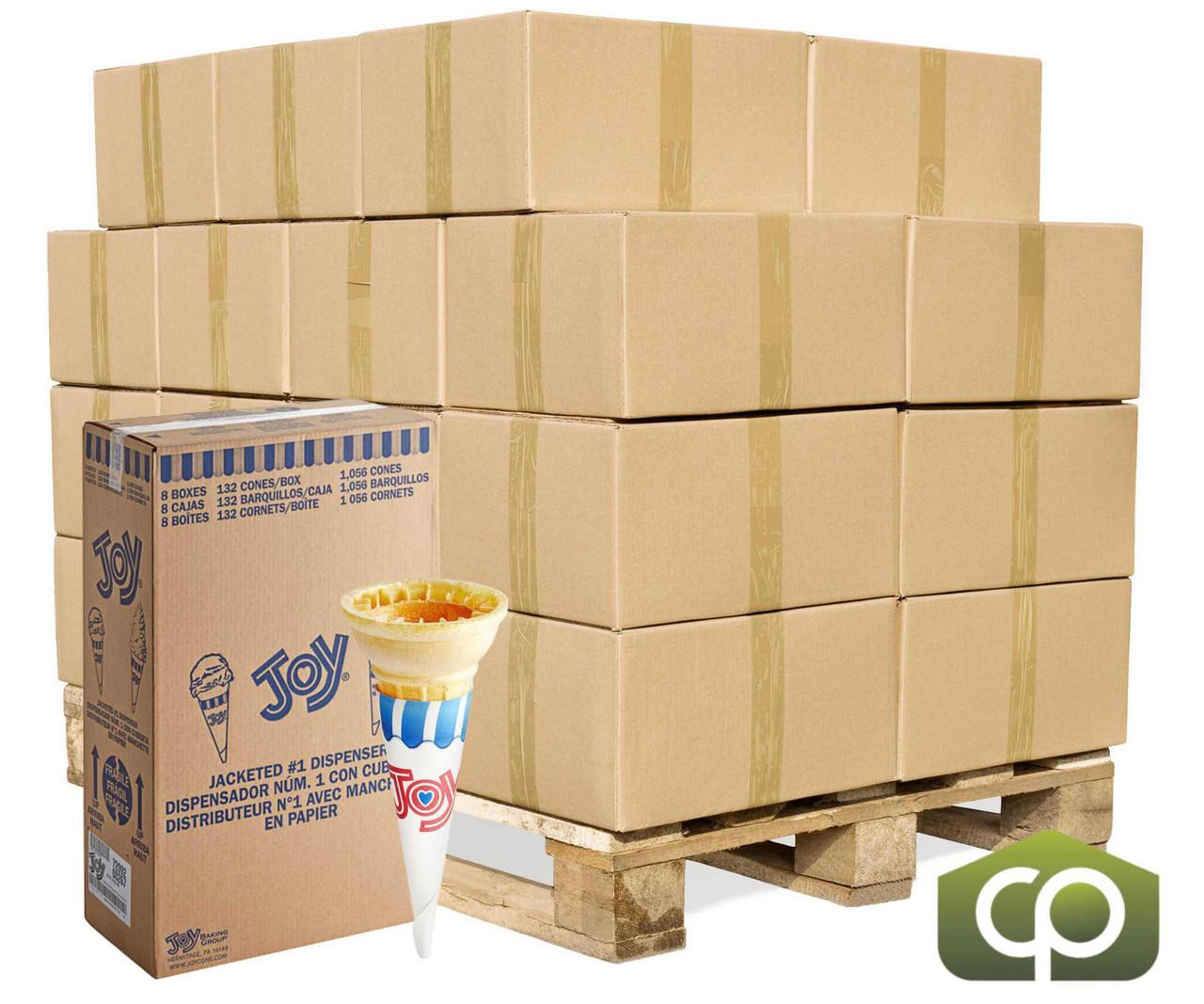  JOY #1 Pointed Bottom Jacketed Cake Ice Cream Cone Dispenser Pack - 1056/Case (24cases/PALLET)- TOTAL 25344 CONES 
