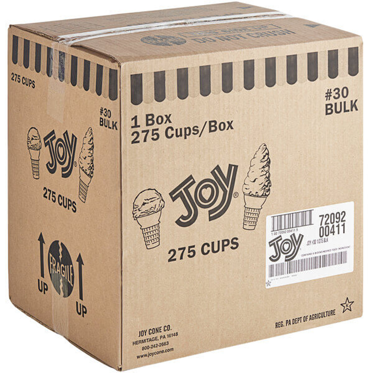 JOY #30 Flat Bottom Cake Cone - 275/Case | Perfect for Double Scoops - Chicken Pieces