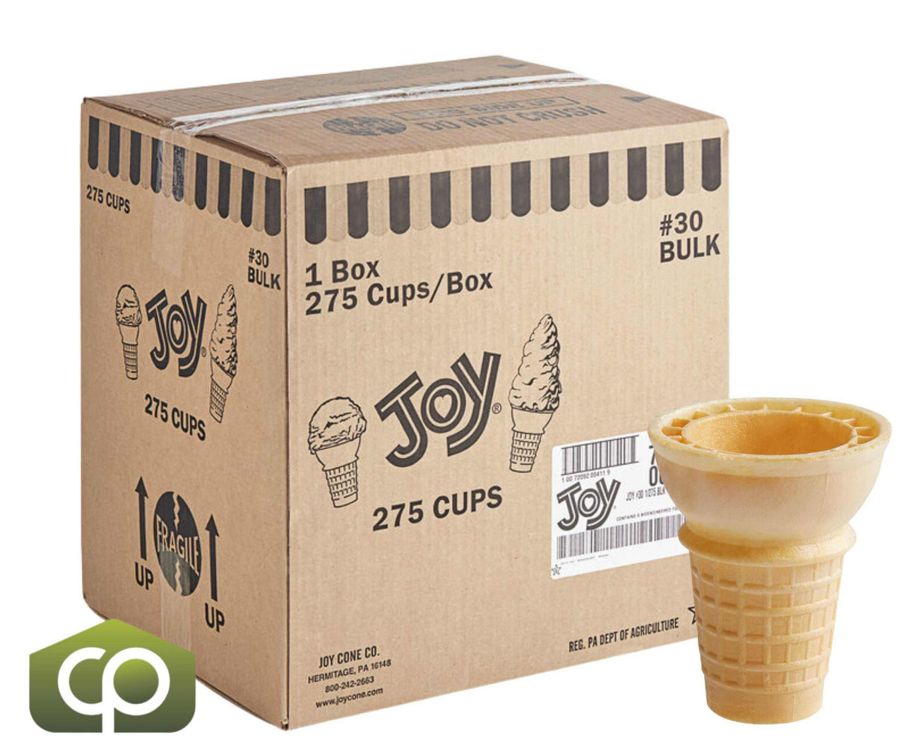 JOY #30 Flat Bottom Cake Cone - 275/Case | Perfect for Double Scoops - Chicken Pieces