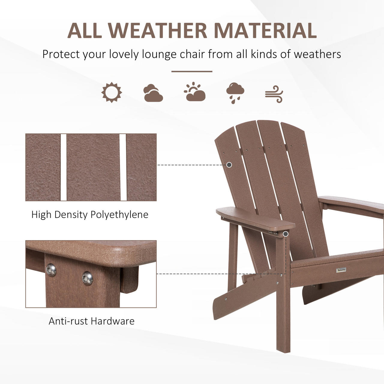 Chicken Pieces Adirondack Chair, Faux Wood Patio & Fire Pit Chair, Weather Resistant HDPE for Deck, Outside Garden, Porch, Backyard, Brown 