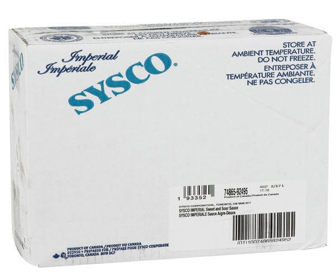  Sysco Imperial Sauce Sweet & Sour 3.7LTR/0.9 Gallon Bulk size (2/Case) 
