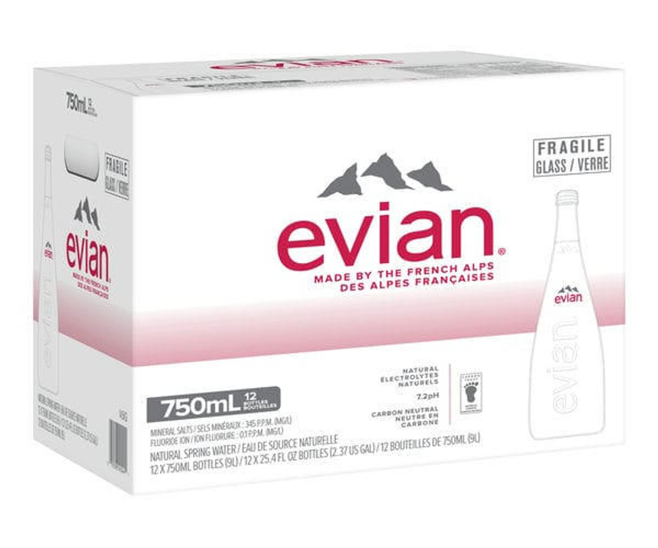 Chicken Pieces Evian Natural Spring Mineral Water, 750ml/25.3oz Glass Bottles (12 Pack) 