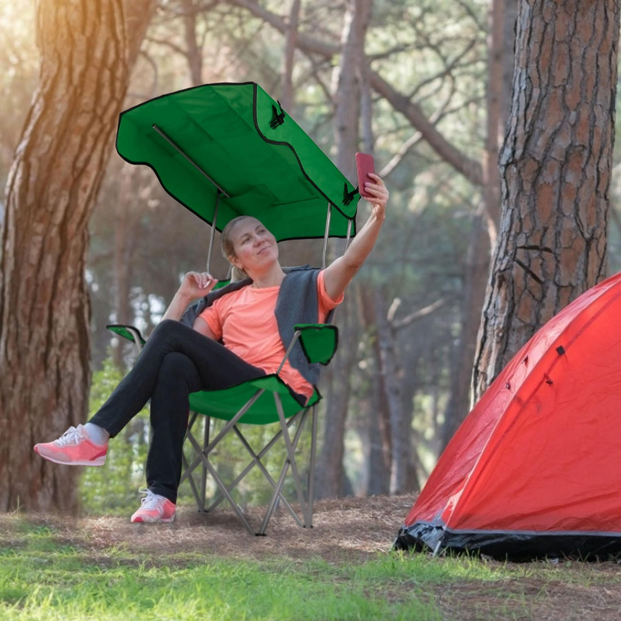  Folding Beach Chair with Canopy for Sun Protection, 330 lbs Capacity 