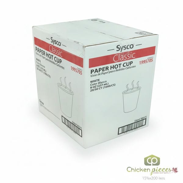 Sysco Classic Cup Paper White Hot 8 oz. 50CT (20/Case)