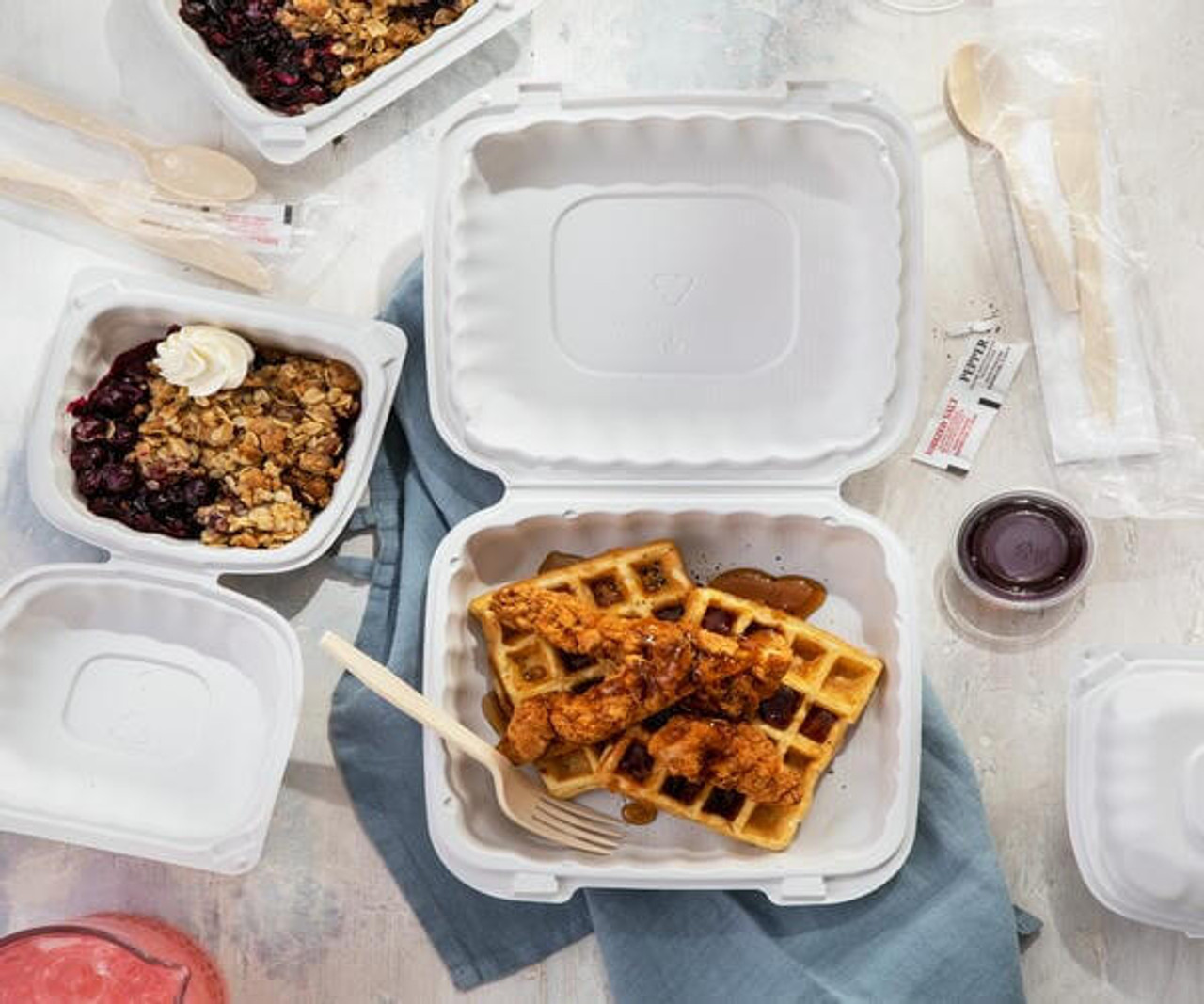 Chicken Pieces Earth Plus Container MFPP 1-Compartment Hinged 8in.x8in. White 100 CT (2/Case) 