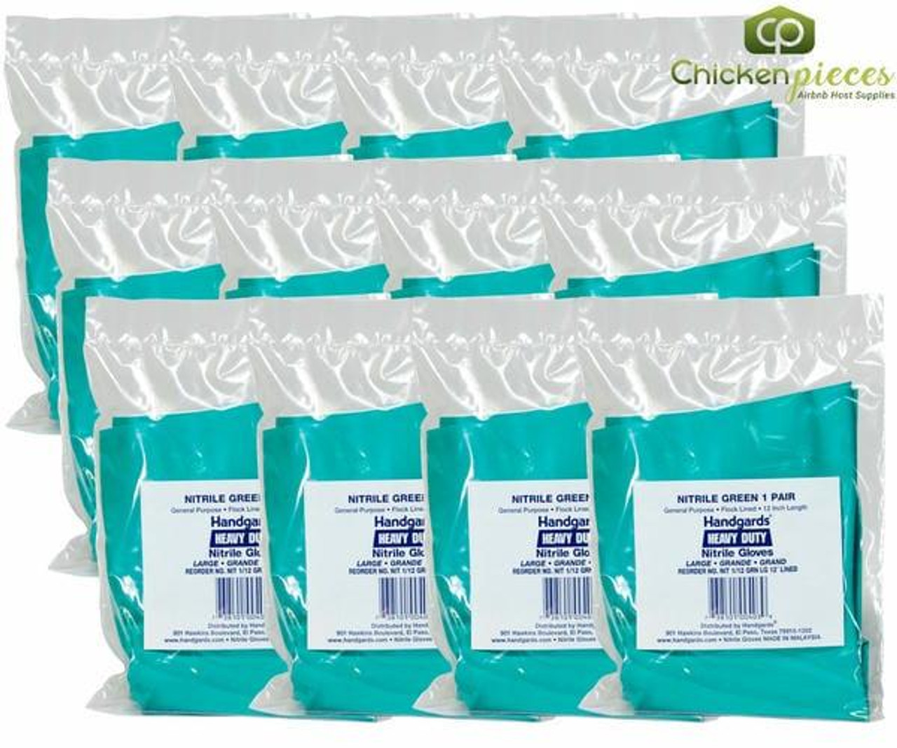 Chicken Pieces Handgard Nitrile Glove Pot & Sink Green Large 12-Pair (4/Case) - Heavy Duty 