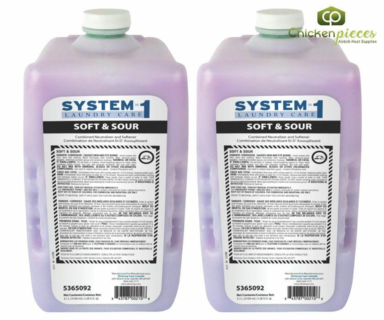  Diversey System 1 Soft and Sour Hyper-Concentrated Laundry Neutralizer and Fabric Softener 3.1L/104.82 oz (2/Case) 
