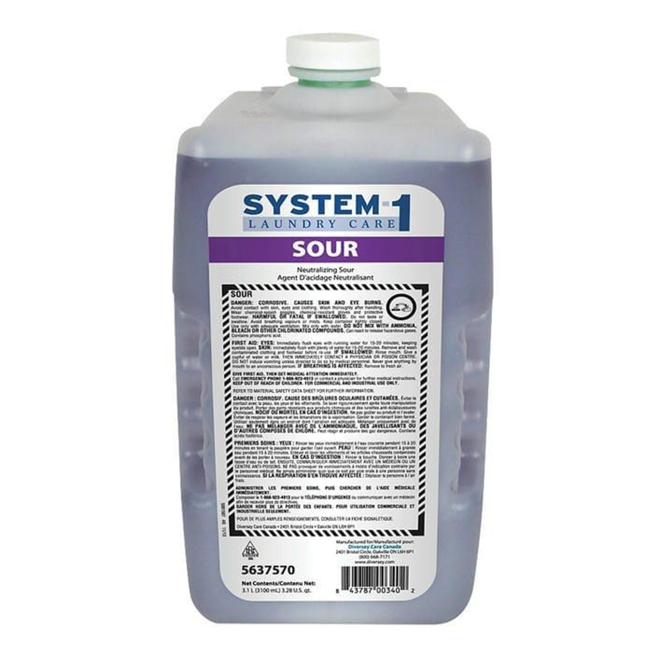  Diversey System 1 Sour Hyper-Concentrated Laundry Neutralizer, 3.1 L/104.82 oz (2/Case) 