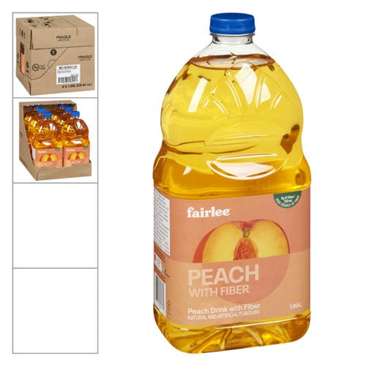 Fairlee Juices Drink Peach With Fibre Light 1.89L/63.91oz (6/Case) - Canadian Made
