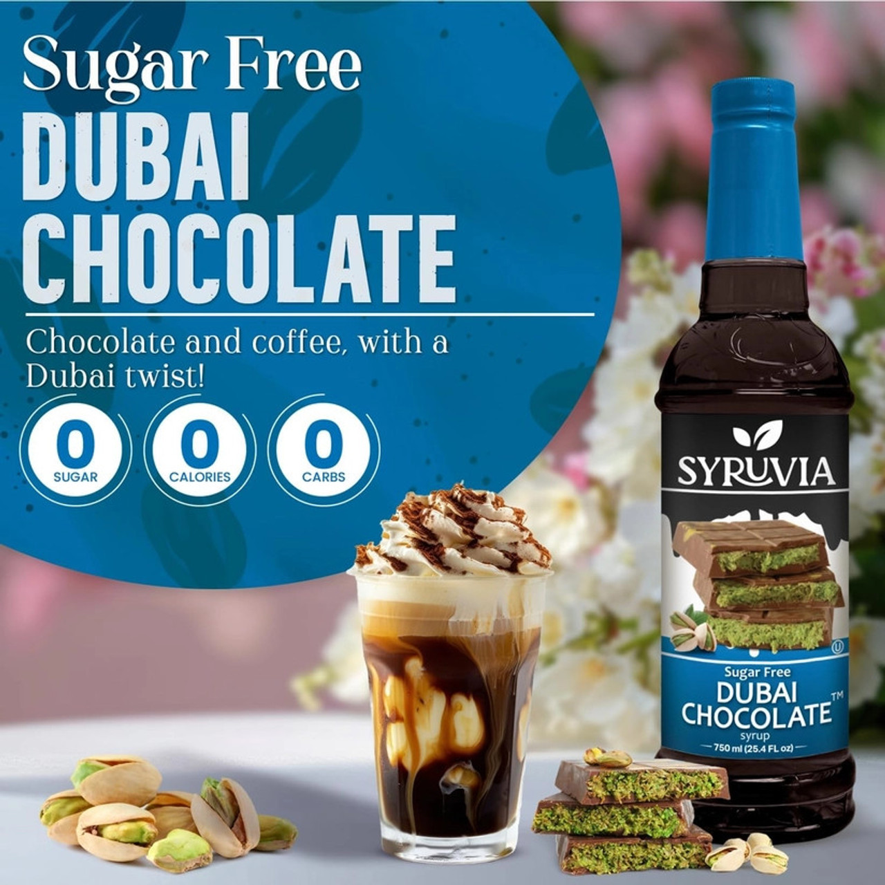 Syruvia Sugar Free Dubai Chocolate Flavouring Syrup 750ML- chicken pieces