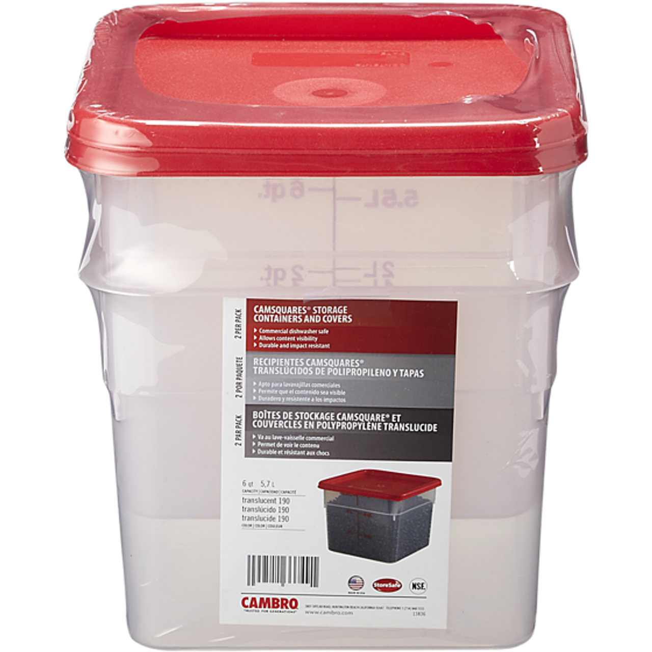 6QT Square Tran-Trans with Lid 2x1.0 ea