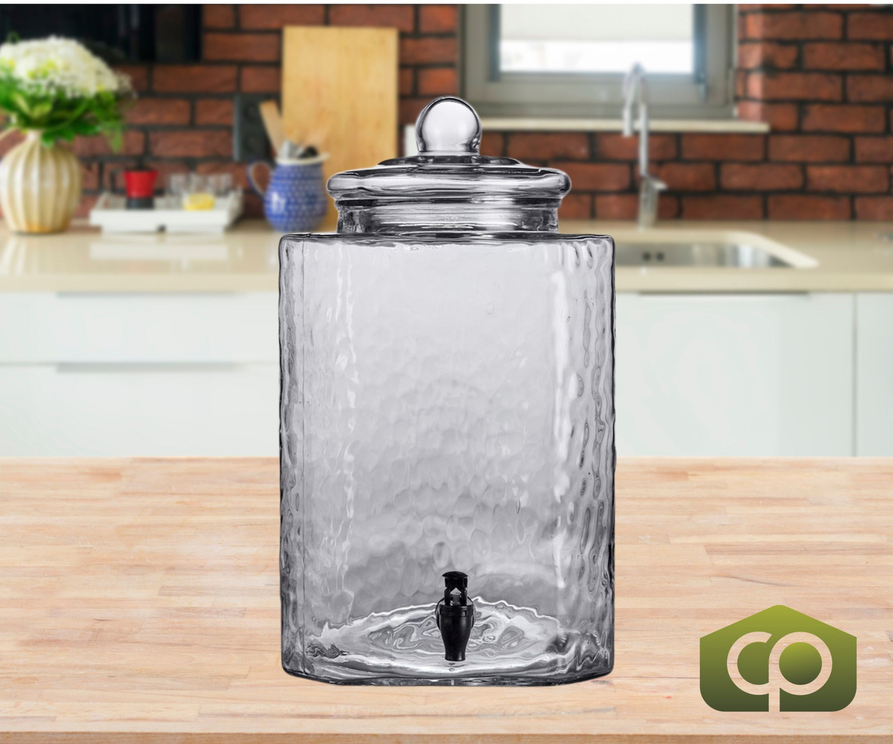CP HOSPO 5 Gallon Hammered Glass Beverage Dispenser