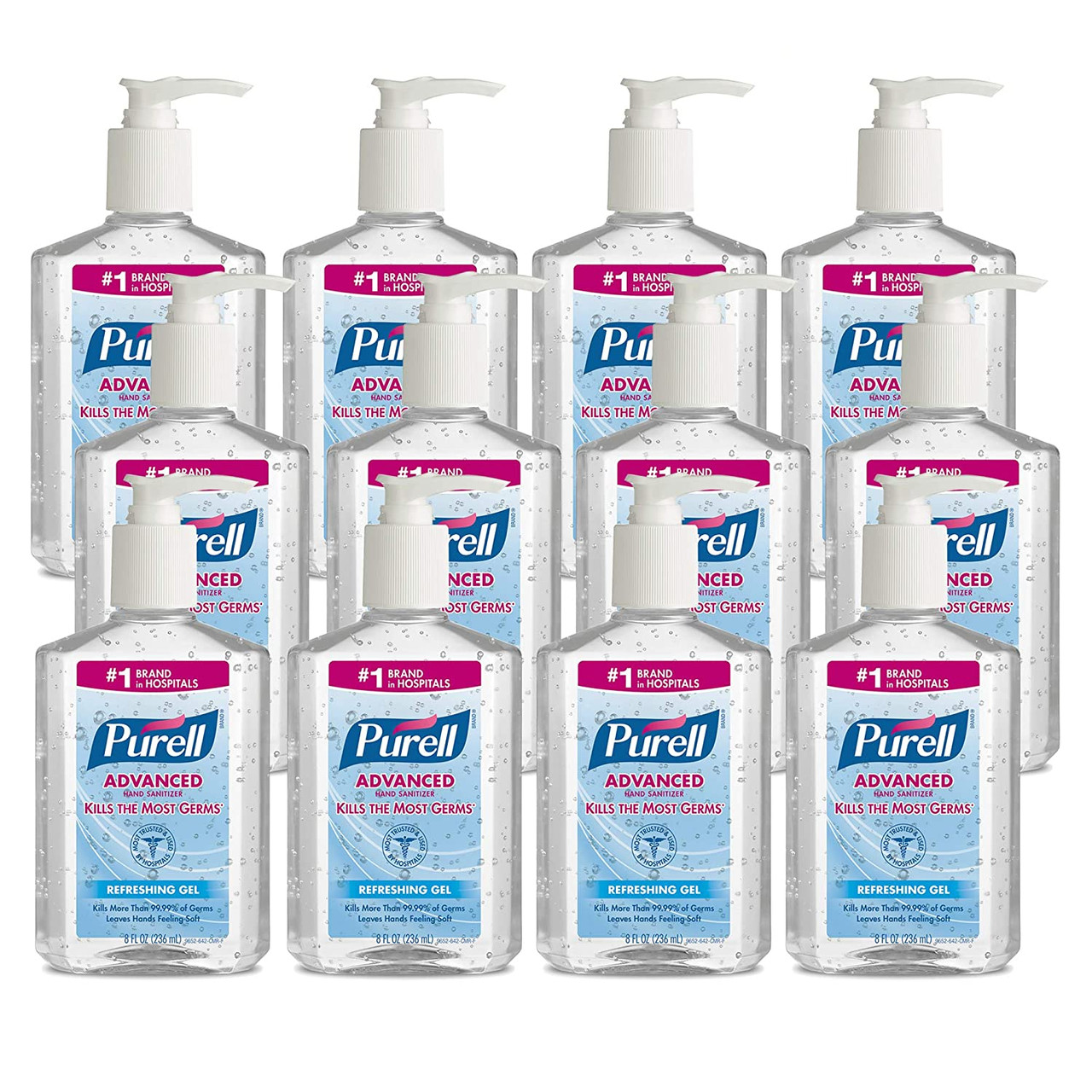 PURELL Advanced Hand Sanitizer Refreshing Gel, Clean Scent, 8 fl oz Pump Bottle (Pack of 12)