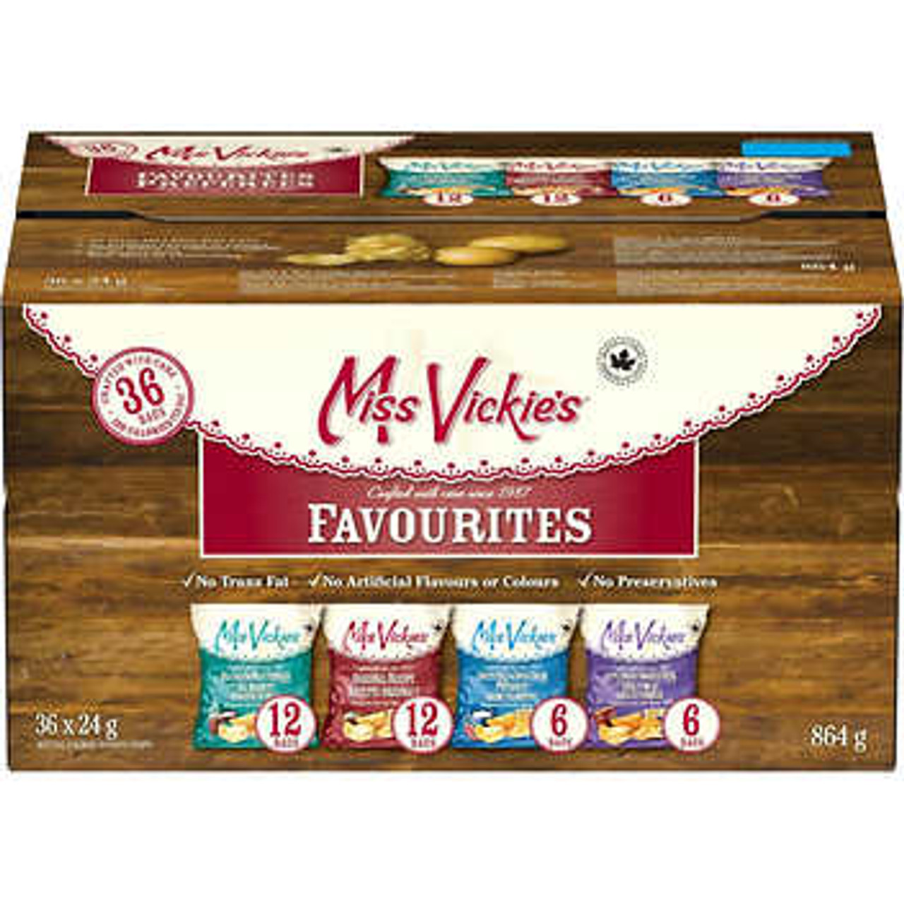 Miss Vickie's Potato Chips Variety Pack - 36 Bags, 24g Each - Savory Snack Assortment- Chicken Pieces