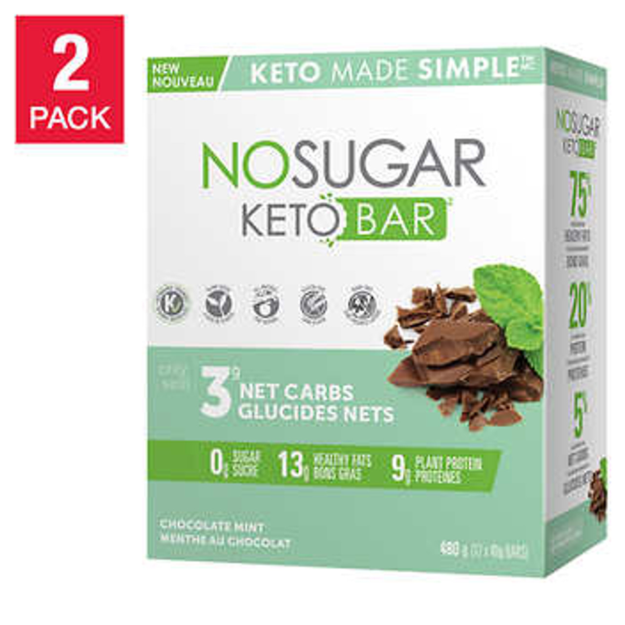 No Sugar Keto Bar Chocolate Mint Bars 2-Pack - Indulge in Refreshing Keto Flavors- Chicken Pieces