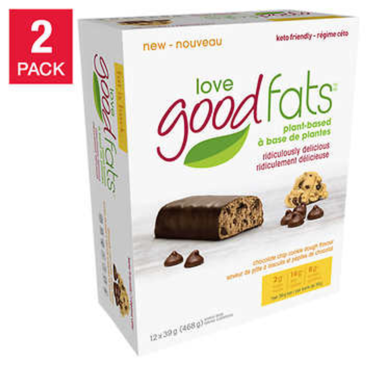 Love Good Fats Plant Based Chocolate Chip Cookie Dough Snack Bars - 2 Packs, 468g Total- Chicken Pieces