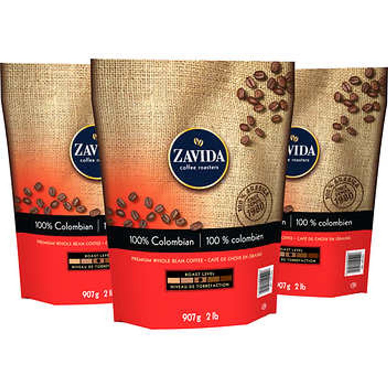 Zavida® 100% Colombian Whole Bean Coffee - 3 x 907 g - Authentic Colombian Coffee Richness- Chicken Pieces